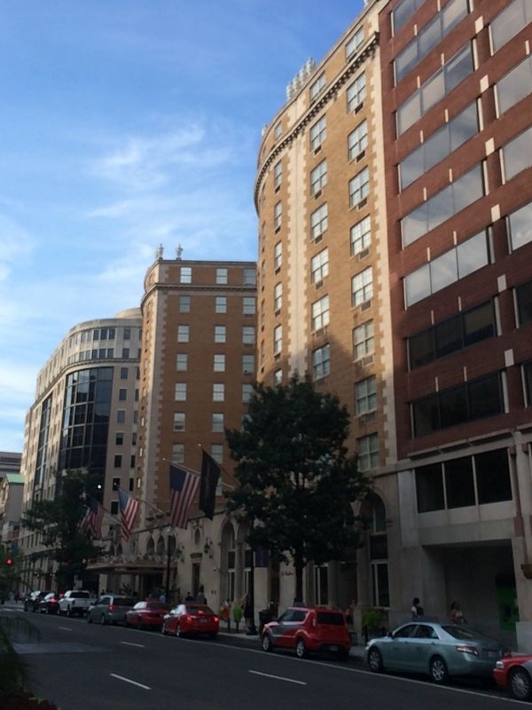 The Mayflower Hotel Marker, looking roughly north on Connecticut Avenue. image. Click for full size.