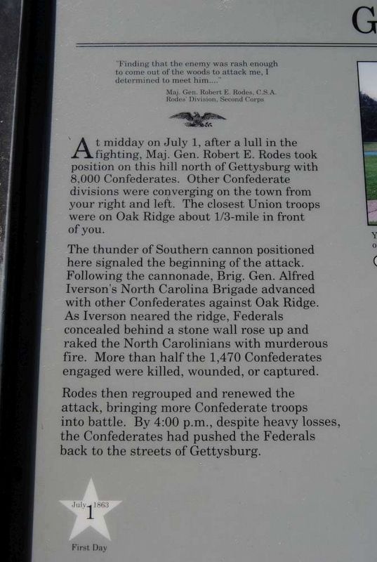 General Rodes Attacks Marker - Main Text image. Click for full size.