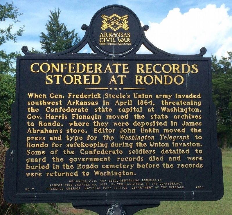 Confederate Records Stored at Rondo Marker image. Click for full size.