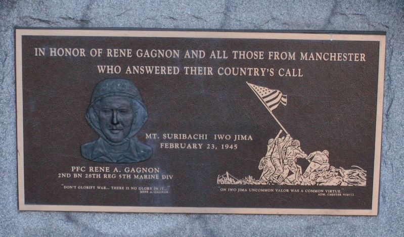 Manchester NH Iwo Jima/Rene Gagnon Memorial Marker image. Click for full size.