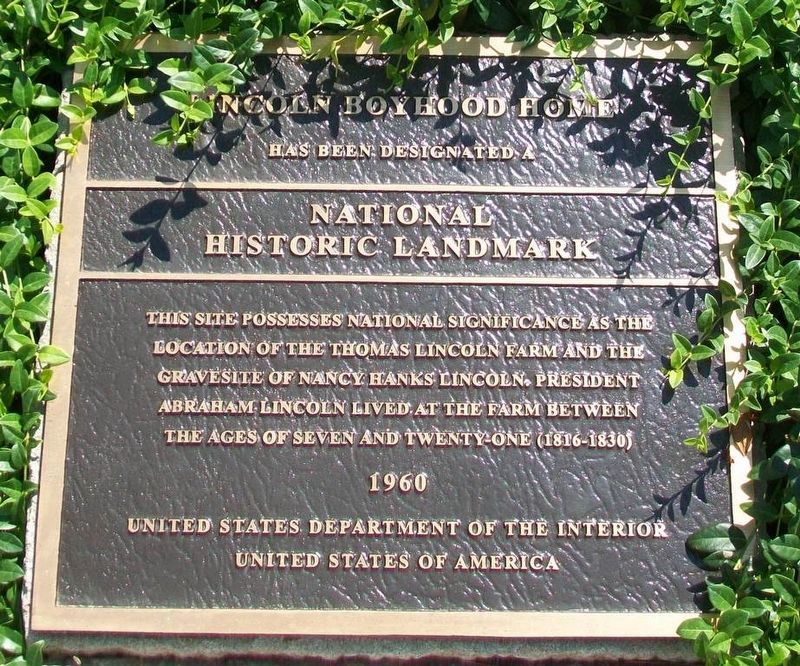 Lincoln Boyhood National Memorial NHL Marker image. Click for full size.