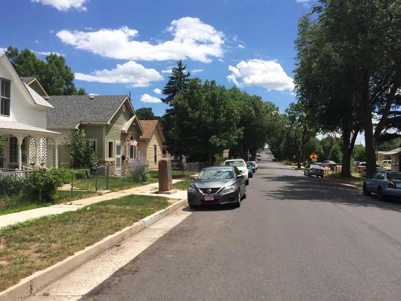 View of marker looking east on West Pikes Peak Avenue image. Click for full size.