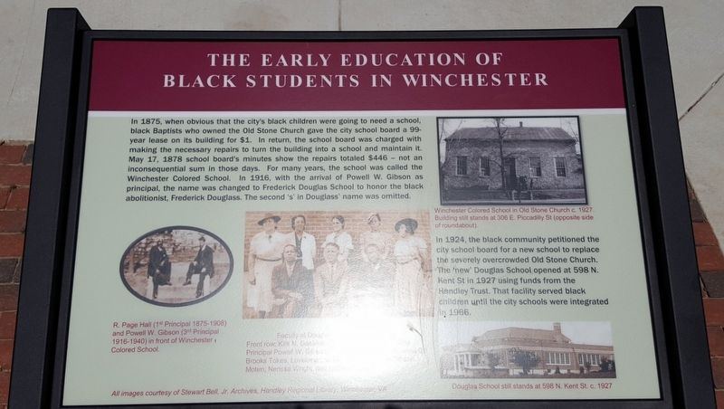 The Early Education Of Black Students In Winchester Marker image. Click for full size.