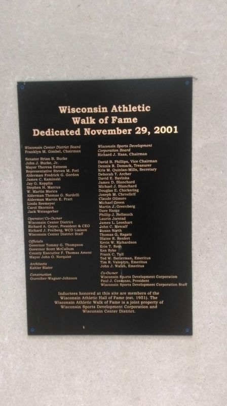 Wisconsin Athletic Walk of Fame Plaque image. Click for full size.