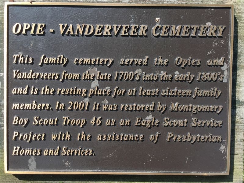 Opie-Vanderveer Cemetery Marker. Click for full size. Opie-Vanderveer Cemetery Marker image. Click for full size.