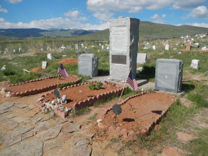 Sacajawea, Baptiste Charbonneau, and Bazil Grave Markers image. Click for full size.