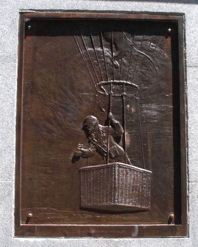 A bas-relief of Fitz John Porter during his famous balloon ride on April 11, 1862. image. Click for full size.