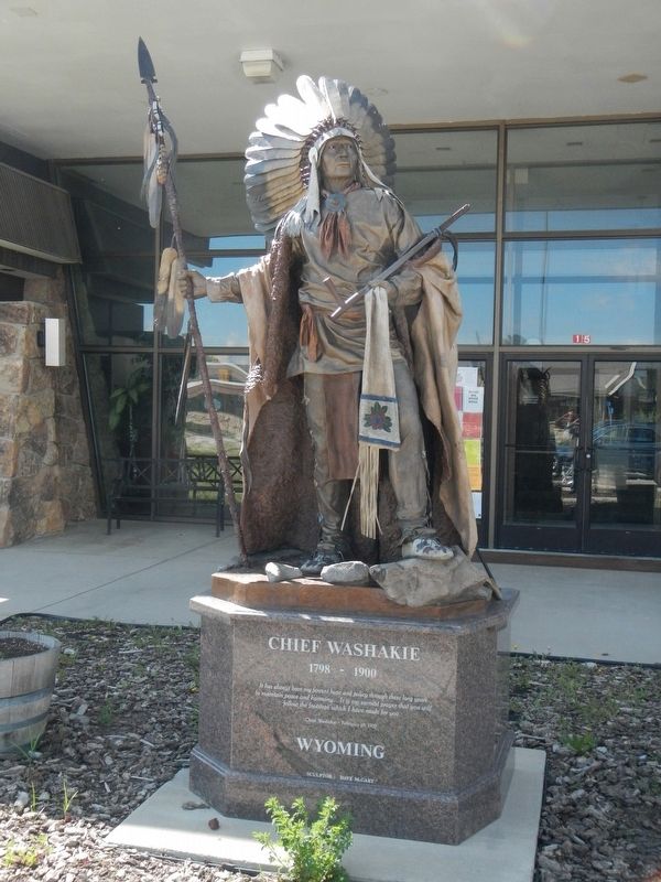 Statue of Chief Washakie located in front of the Shoshone Tribal Center image. Click for full size.