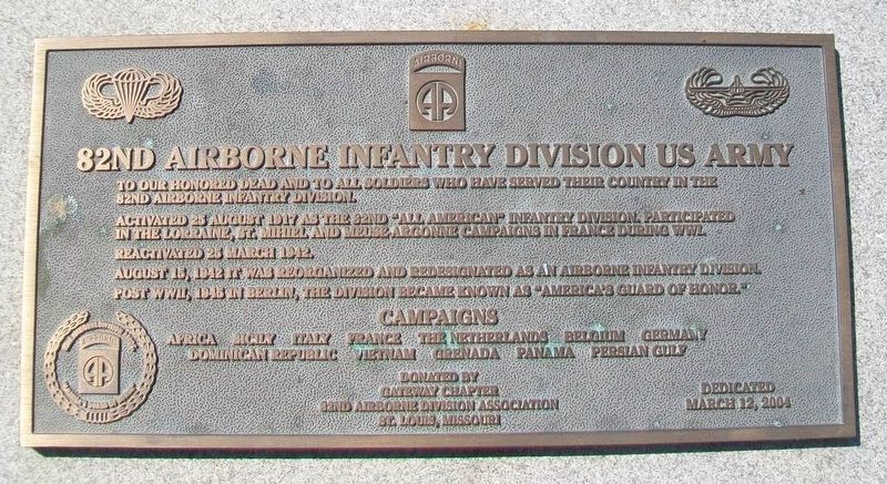 82nd Airborne Infantry Division US Army Marker. Click for full size. 82nd Airborne Infantry Division US Army Marker image. Click for full size.