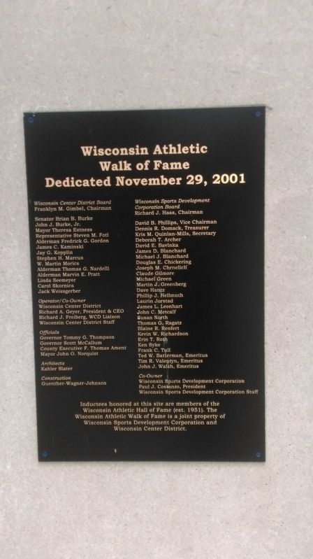 Wisconsin Athletic Hall of Fame Plaque image. Click for full size.