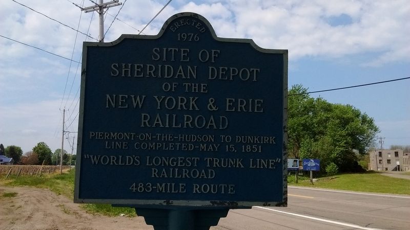 Site of Sheridan Depot of the New York & Erie Railroad Marker. Click for full size. Site of Sheridan Depot of the New York & Erie Railroad Marker image. Click for full size.