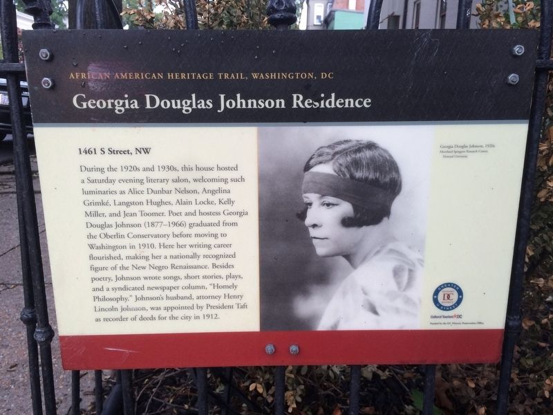 Georgia Douglas Johnson Residence Marker image. Click for full size.
