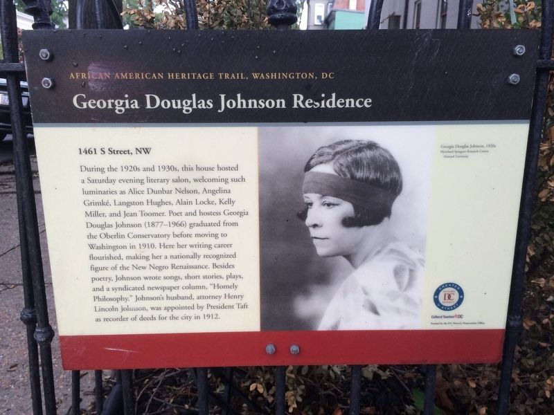 Georgia Douglas Johnson Residence Marker. Click for full size. Georgia Douglas Johnson Residence Marker image. Click for full size.