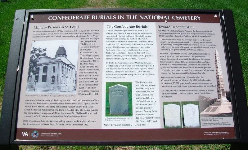 Confederate Burials in the National Cemetery Marker. Click for full size. Confederate Burials in the National Cemetery Marker image. Click for full size.