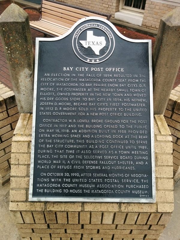 Bay City Post Office Marker image. Click for full size.