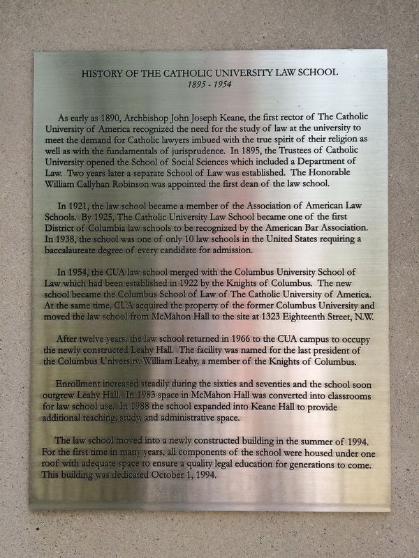 History of the Catholic University Law School Marker image. Click for full size.