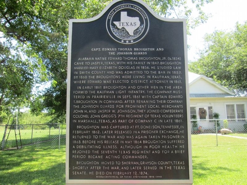 Capt. Edward Thomas Broughton and the Johnson Guards Marker image. Click for full size.