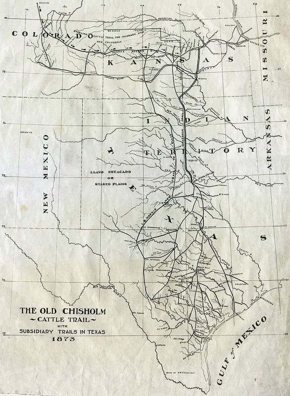 1873 Map of Chisholm Trail with Subsidiary Trails in Texas image. Click for full size.