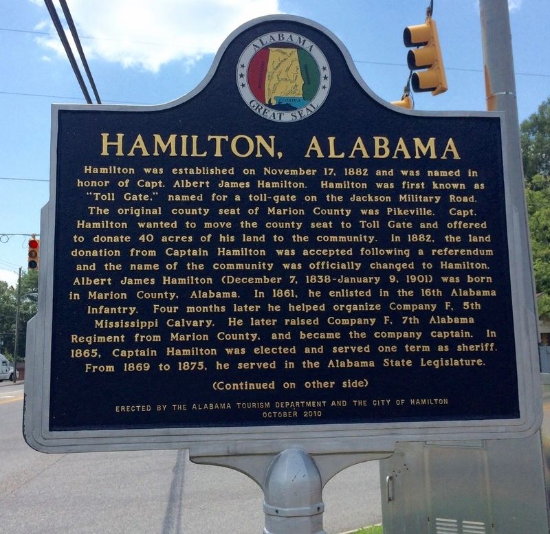 Hamilton, Alabama Marker (Side 1) image. Click for full size.