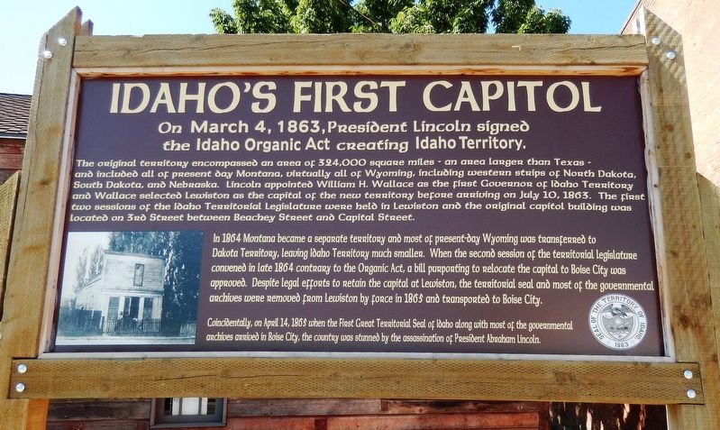 Idaho's First Capitol Marker image. Click for full size.