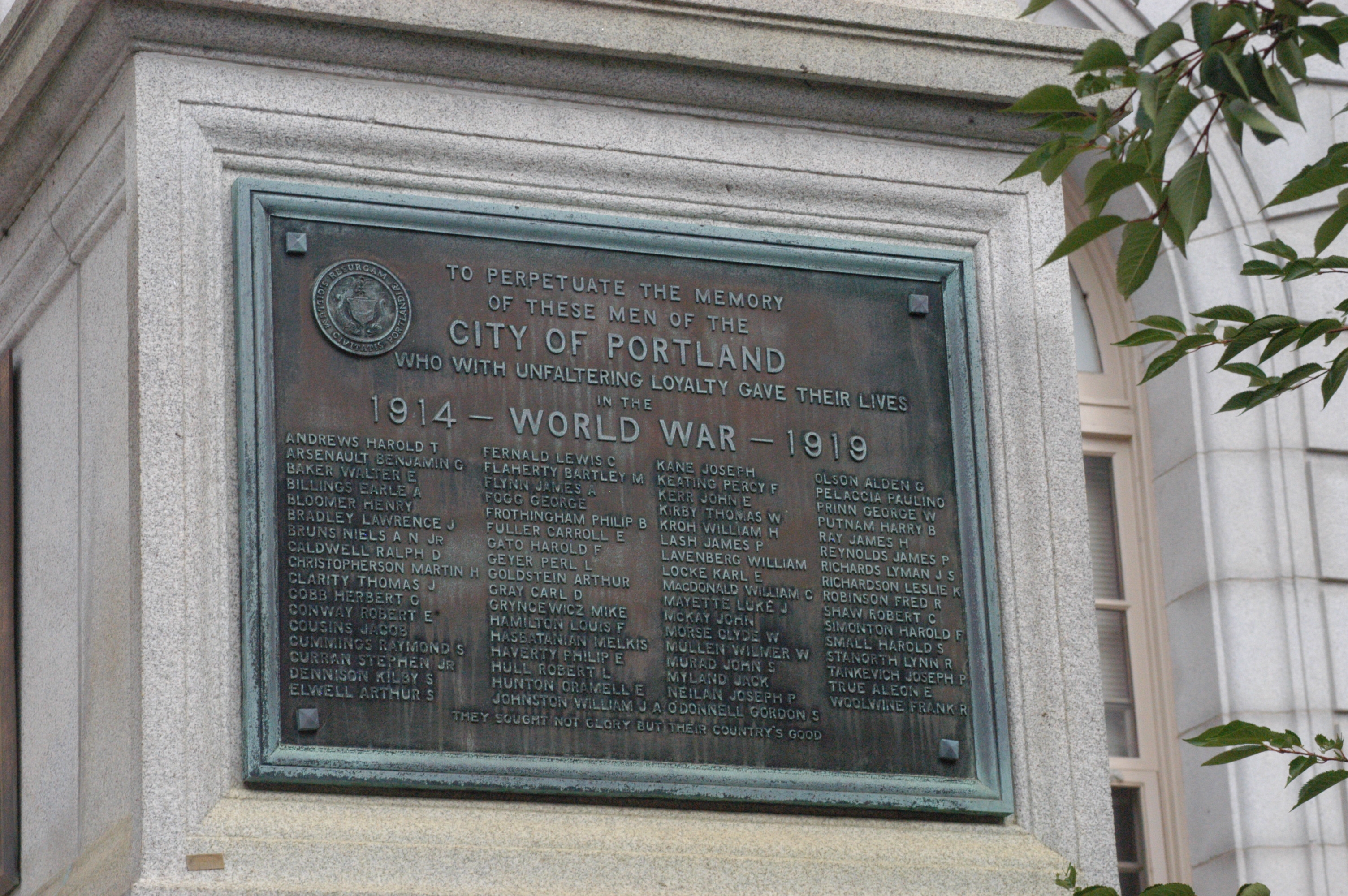 Portland Maine World War I Marker