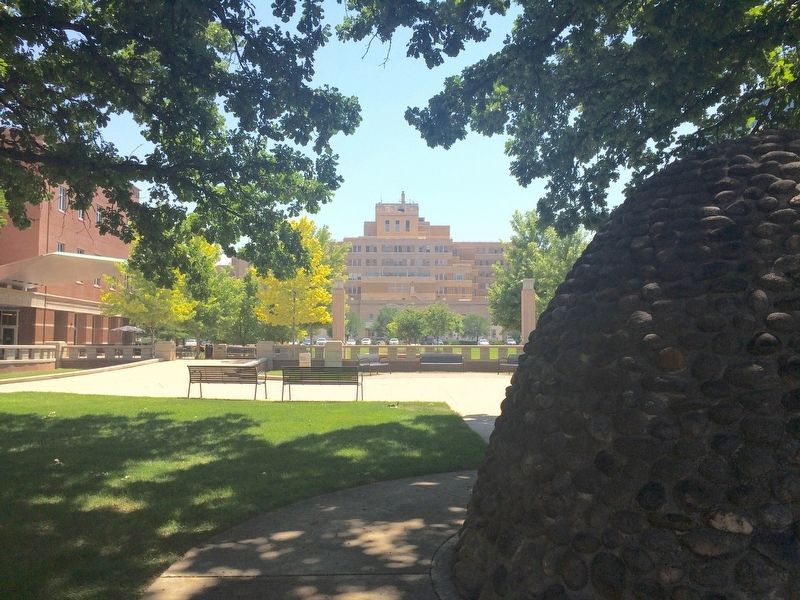 View from memorial to former FItzsimmons Army Medical Hospital. image. Click for full size.