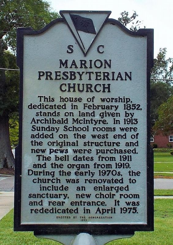 Marion Presbyterian Church Marker (Reverse Side) image. Click for full size.