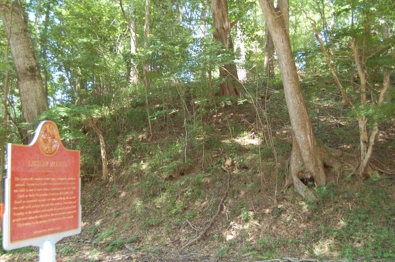 Lessley Mound Marker and Mound shown. image. Click for full size.