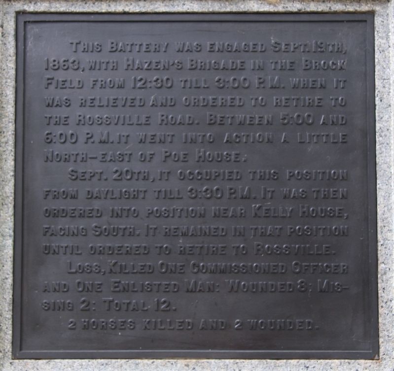 Battery F, 1st Ohio, Light Artillery Marker. Click for full size. Battery F, 1st Ohio, Light Artillery Marker image. Click for full size.