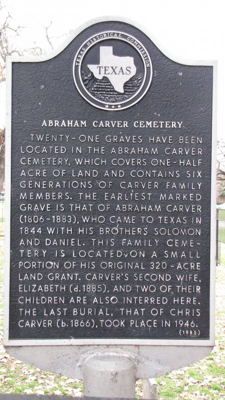Abraham Carver Cemetery Texas Historical Marker image. Click for full size.