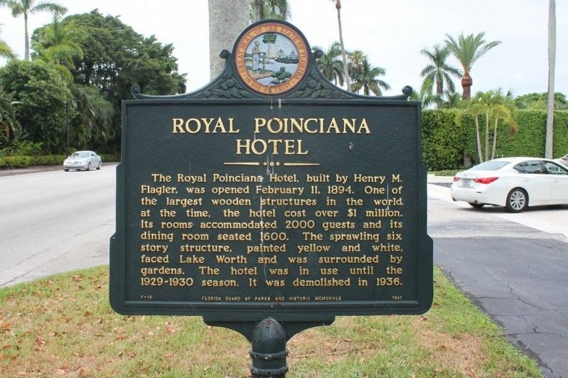 Royal Poinciana Hotel Marker - pre-restoration image. Click for full size.