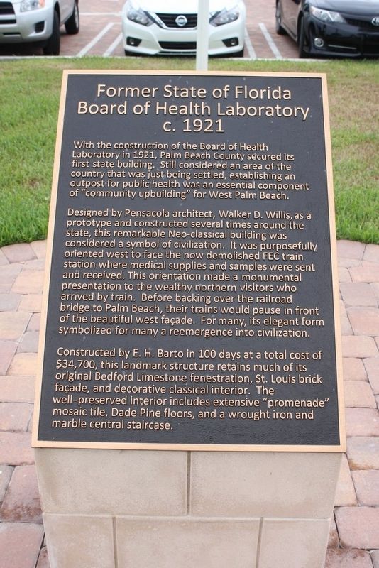 Former State of Florida Board of Health Laboratory c.1921 Marker image. Click for full size.