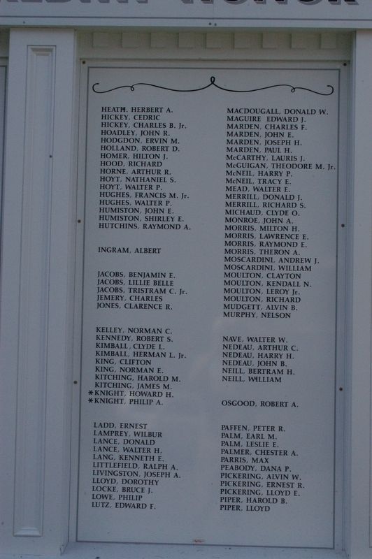 Meredith New Hampshire WWII Honor Roll Marker image. Click for full size.