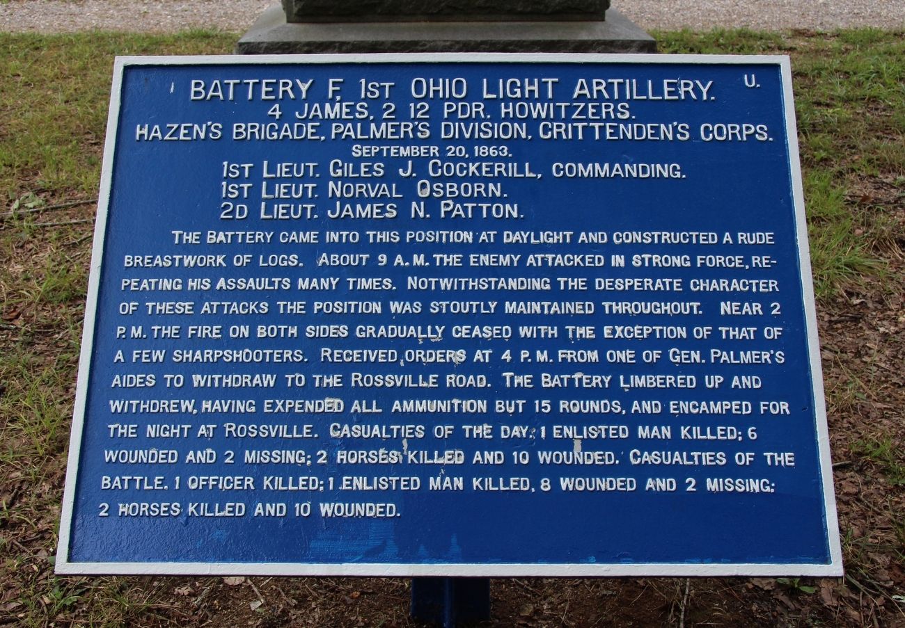 Battery F, 1st Ohio Light Artillery Marker image. Click for full size.