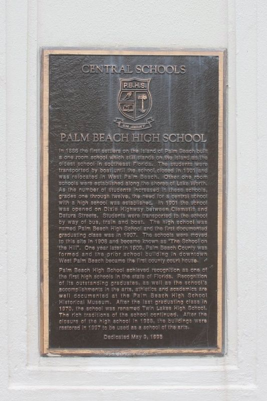 Central Schools-Palm Beach High School Marker image. Click for full size.