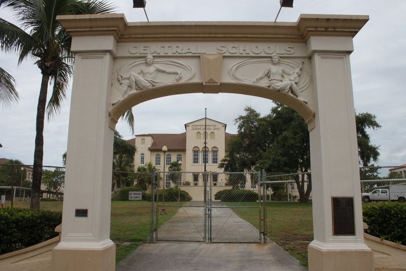 Central Schools-Palm Beach High School Marker, arch and school image. Click for full size.