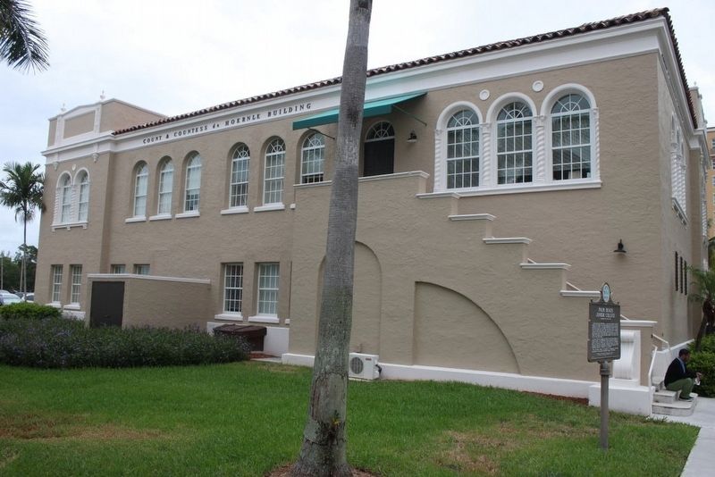 Palm Beach Junior College Marker and school building image. Click for full size.