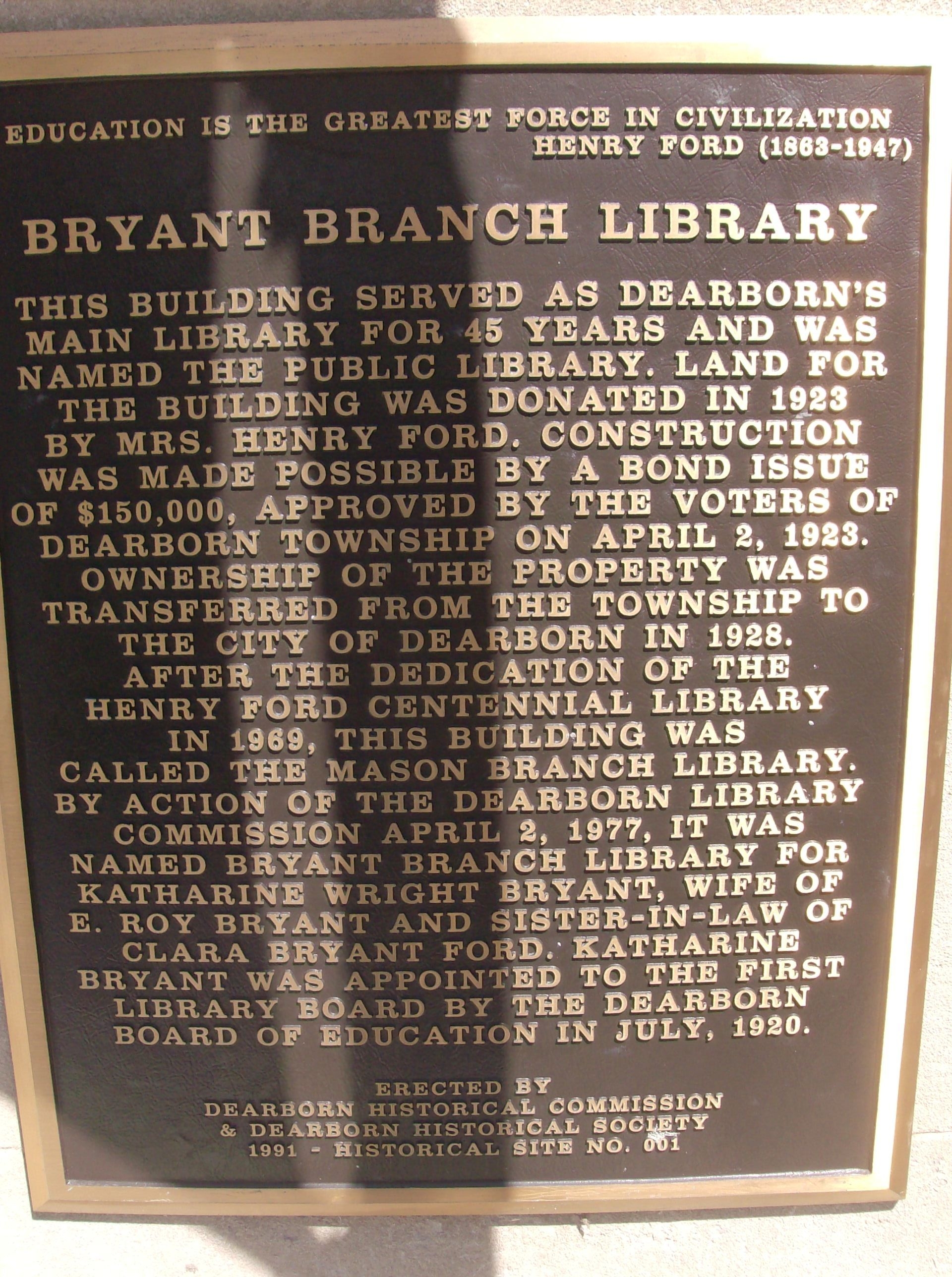Bryant Branch Library Marker