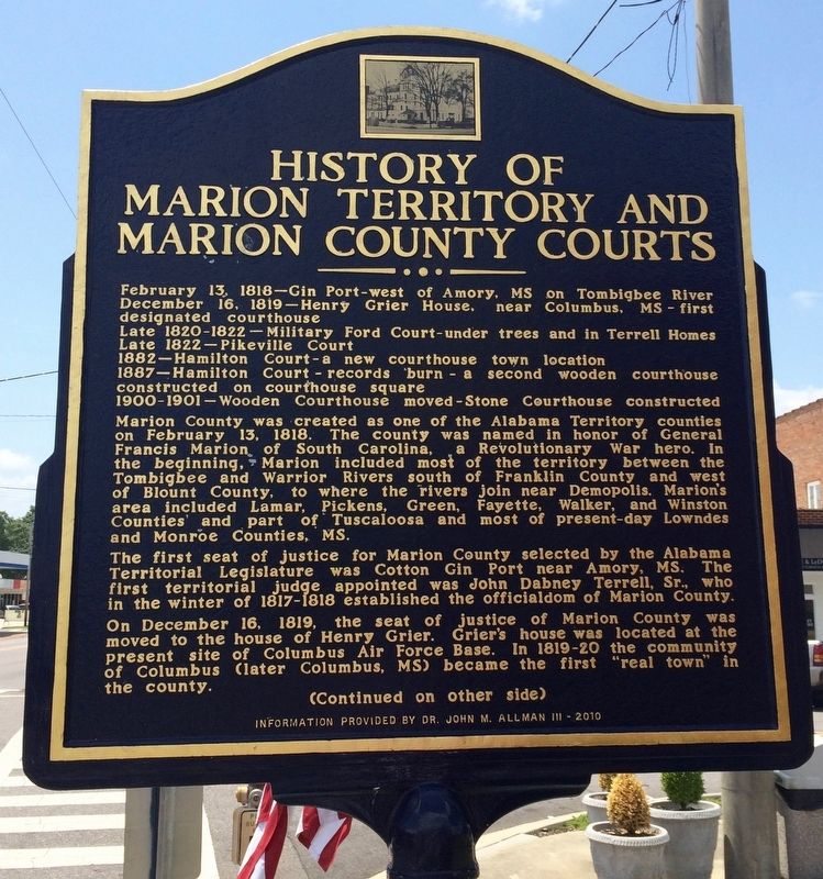 History of Marion Territory and Marion County Courts Marker (Front) image. Click for full size.