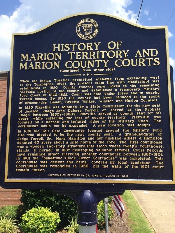History of Marion Territory and Marion County Courts Marker (Rear) image. Click for full size.