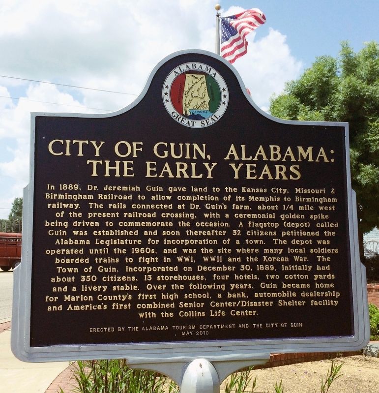 City of Guin Alabama: The Early Years Marker. image. Click for full size.