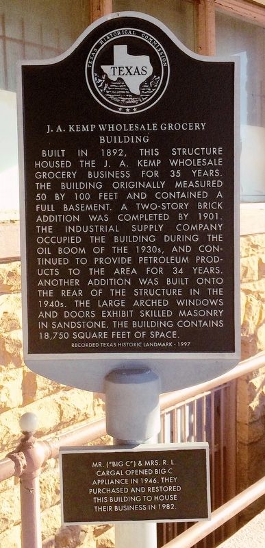 J. A. Kemp Wholesale Grocery Building Marker image. Click for full size.