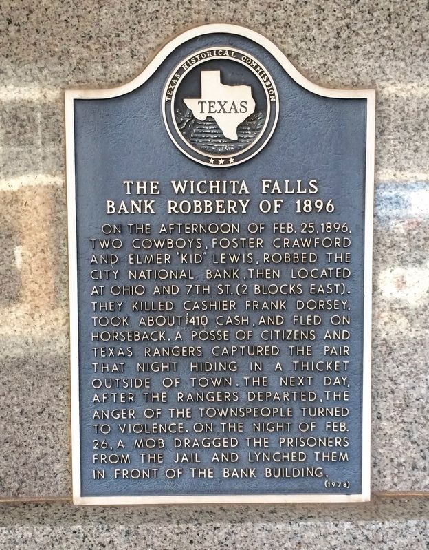 The Wichita Falls Bank Robbery of 1896 Marker image. Click for full size.