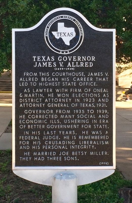 Texas Governor James V. Allred Marker image. Click for full size.