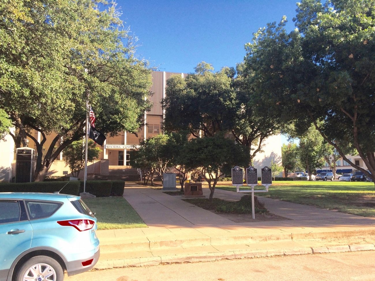 Located in front of the Wichita County Courthouse (right side of three markers). image. Click for full size.