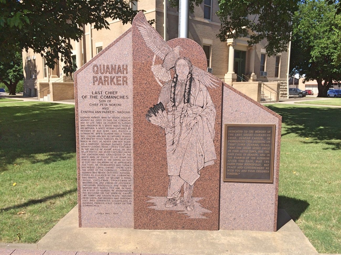 Quanah Parker Marker & Secondary Plaque. image. Click for full size.