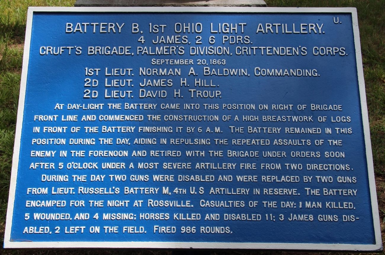 Battery B, 1st Ohio Light Artillery Marker image. Click for full size.