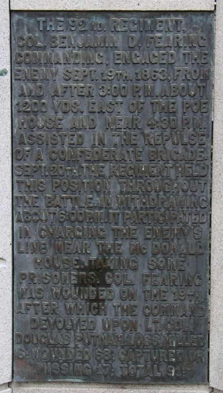 92nd Ohio Infantry Marker image. Click for full size.