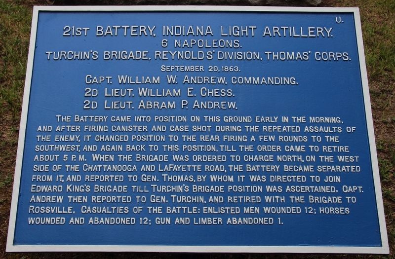 21st Battery, Indiana Light Artillery Marker image. Click for full size.