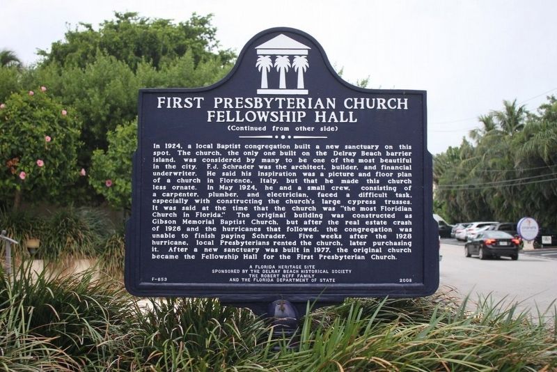 First Presbyterian Church Fellowship Hall Marker reverse image. Click for full size.